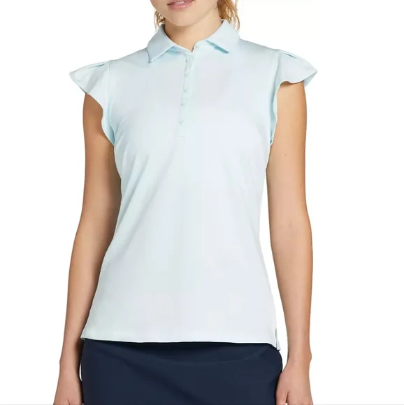 Walter Hagen Women's Clubhouse Flutter Sleeve Golf Shirt, size M, Light Blue NWT - Picture 1 of 10